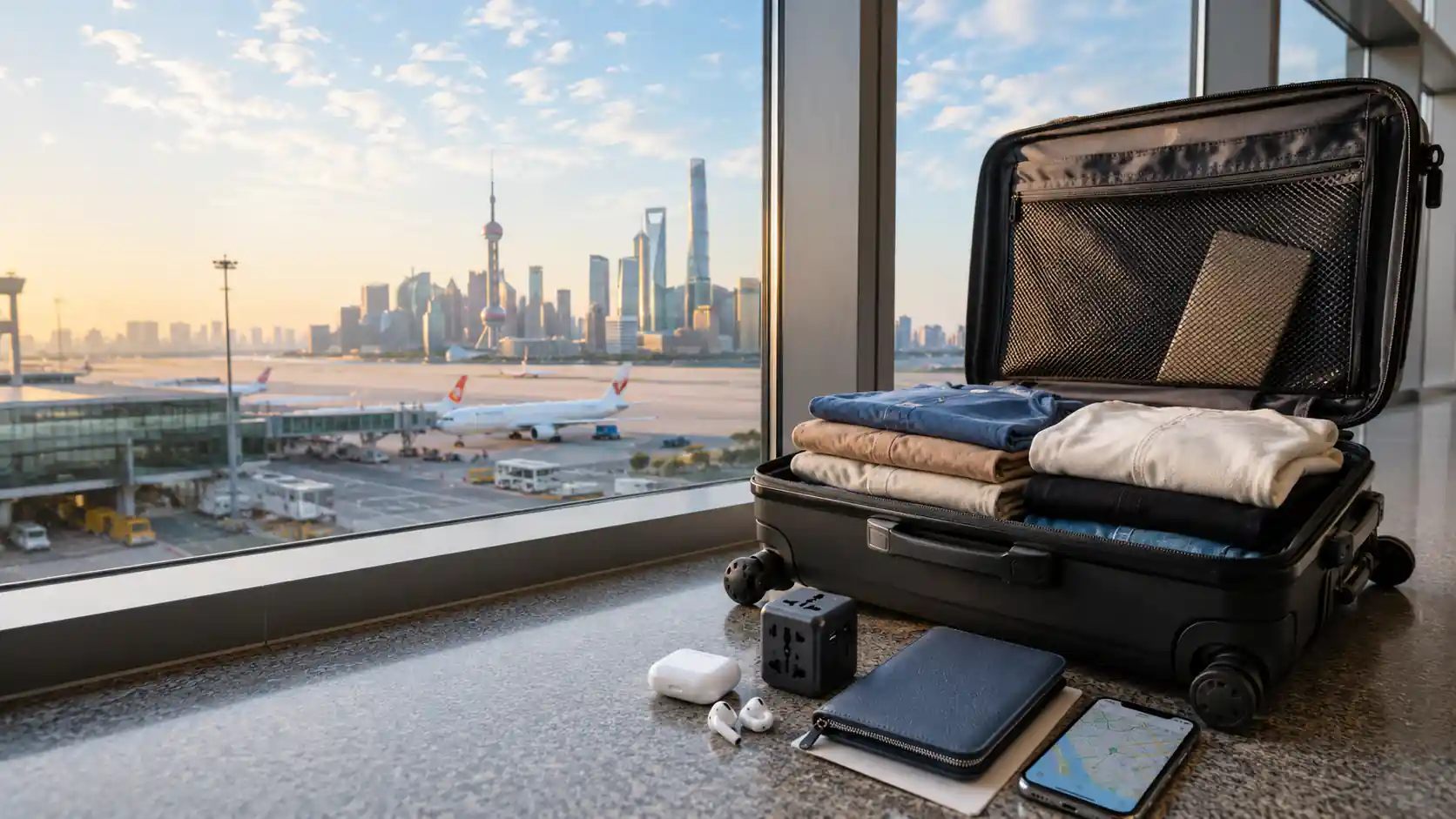 Packed suitcase ready for a China trip